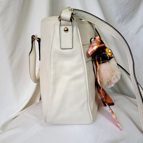 Kate Spade NY Cream Ivory Leather Shoulder Handbag, + Scarf/ Pompom, Non Smoking - Picture 6 of 14